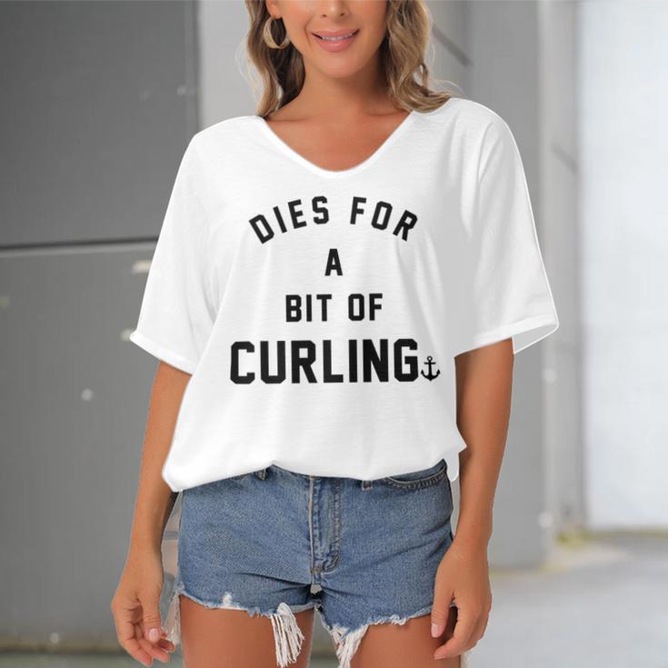 Dies For A Bit Of Curling Women's Bat Sleeves V-Neck Blouse