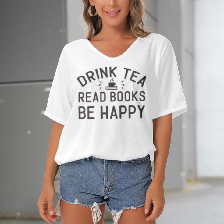 Drink Tea Read Books Women's Bat Sleeves V-Neck Blouse