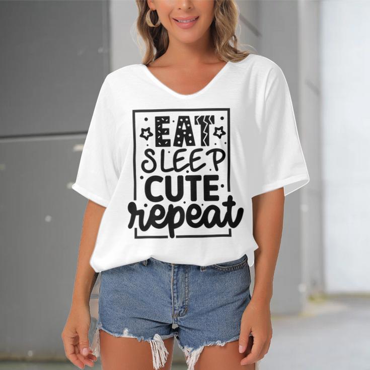 Eat Sleep Cute Repeat Graphic Design For Babys Women's Bat Sleeves V-Neck Blouse