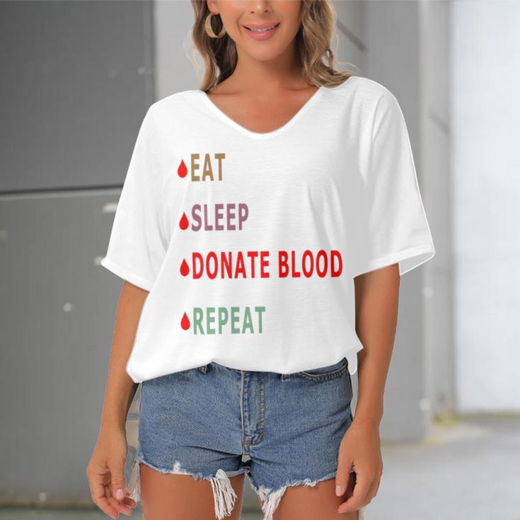 Eat Sleep Donate Blood Repeat Blood Donation Blood Donation Awareness Women's Bat Sleeves V-Neck Blouse