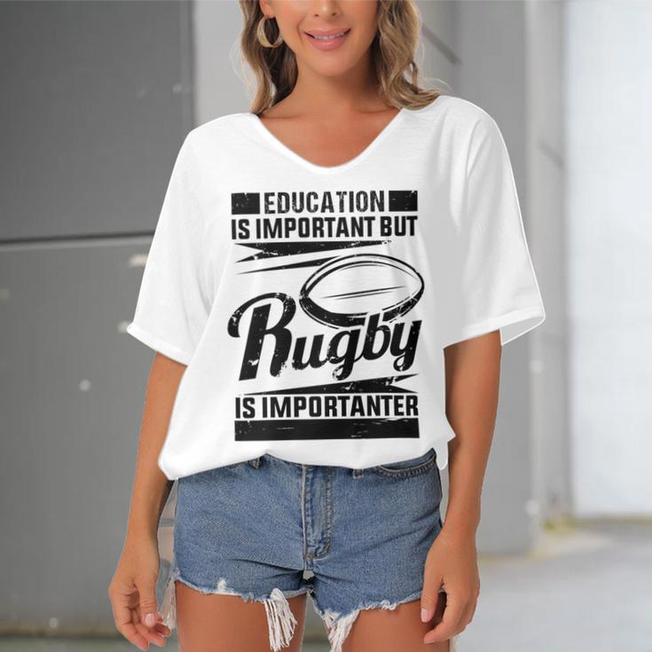 Education Is Important But Rugby Is Importanter Women's Bat Sleeves V-Neck Blouse