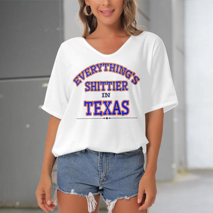 Everythings Shittier In Texas Women's Bat Sleeves V-Neck Blouse