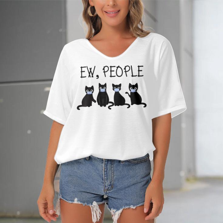 Ew People Meowy Cat Lovers 209 Shirt Women's Bat Sleeves V-Neck Blouse