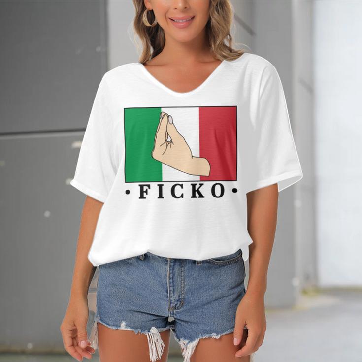 Ficko Italian Hand Sign Women's Bat Sleeves V-Neck Blouse