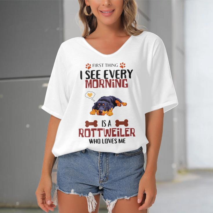 First Thing See Every Morning Is A Rottweiler Who Loves Me Women's Bat Sleeves V-Neck Blouse