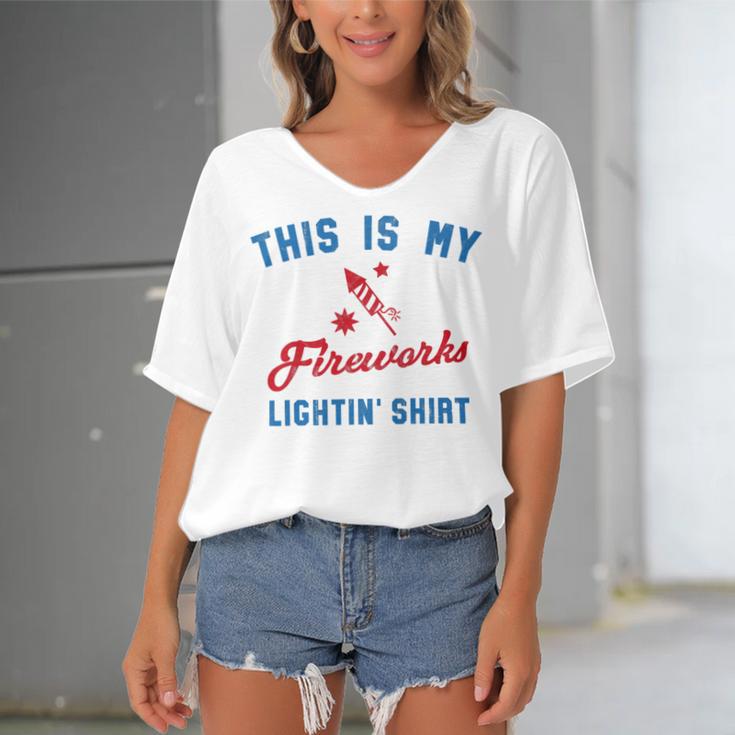 Fourth Of July My Fireworks Vintage 749 Shirt Women's Bat Sleeves V-Neck Blouse