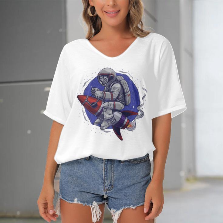 Funny Astronaut Monkey V4 Women's Bat Sleeves V-Neck Blouse