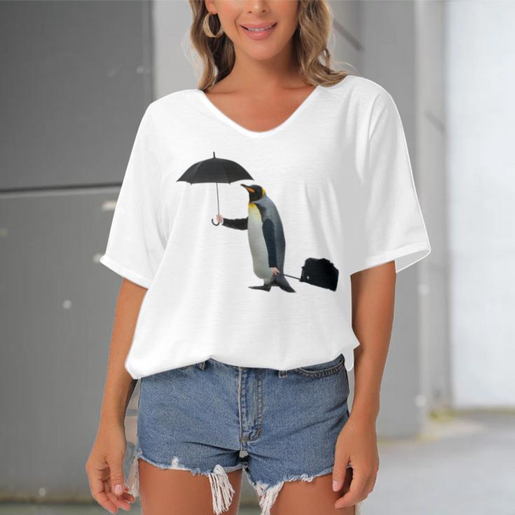 Funny Business Penguin Birds With Human Hands Women's Bat Sleeves V-Neck Blouse