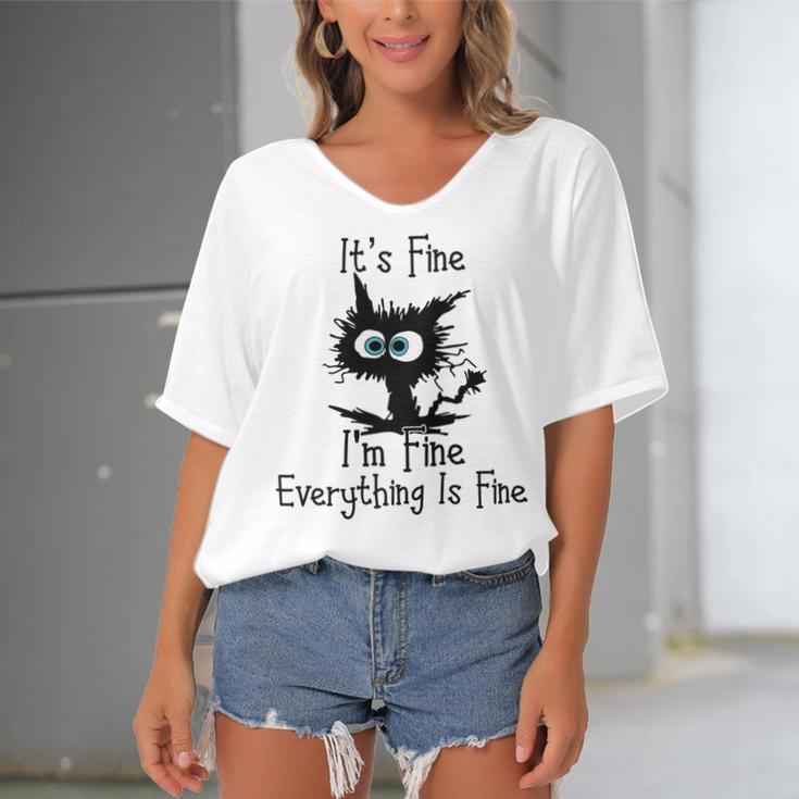 Funny Cat Its Fine Im Fine Everything Is Fine Its Fine Im Fine Women's Bat Sleeves V-Neck Blouse