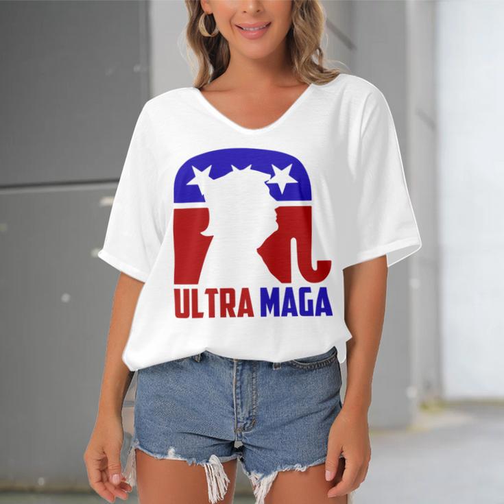 Funny Ultra Maga Gift For Americans Trump Biden Lover Women's Bat Sleeves V-Neck Blouse