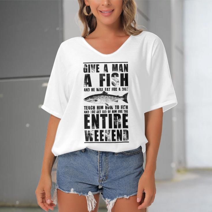 Give A Man A Fish And He Will Eat For Day Women's Bat Sleeves V-Neck Blouse