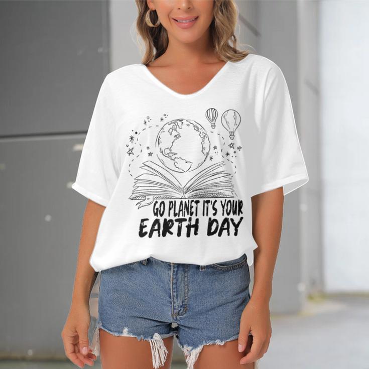 Go Planet Its Your Earth Day V2 Women's Bat Sleeves V-Neck Blouse