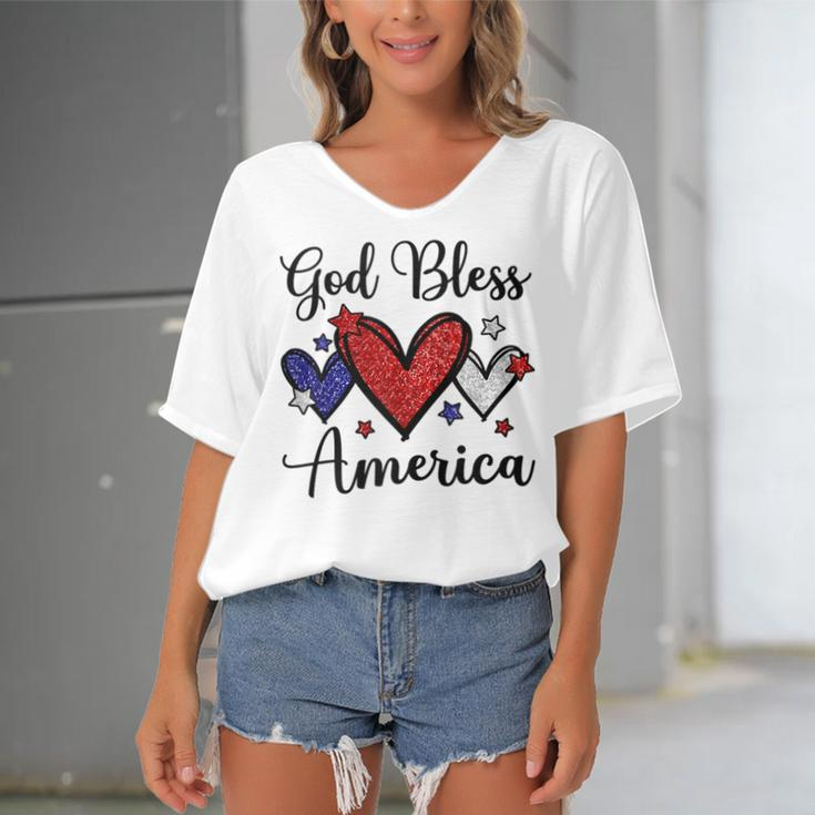 God Bless America Patriotic 4Th Of July Motif For Christians Women's Bat Sleeves V-Neck Blouse
