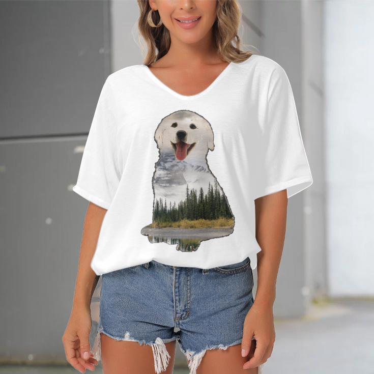 Golden Retriever Cute Puppy Women's Bat Sleeves V-Neck Blouse