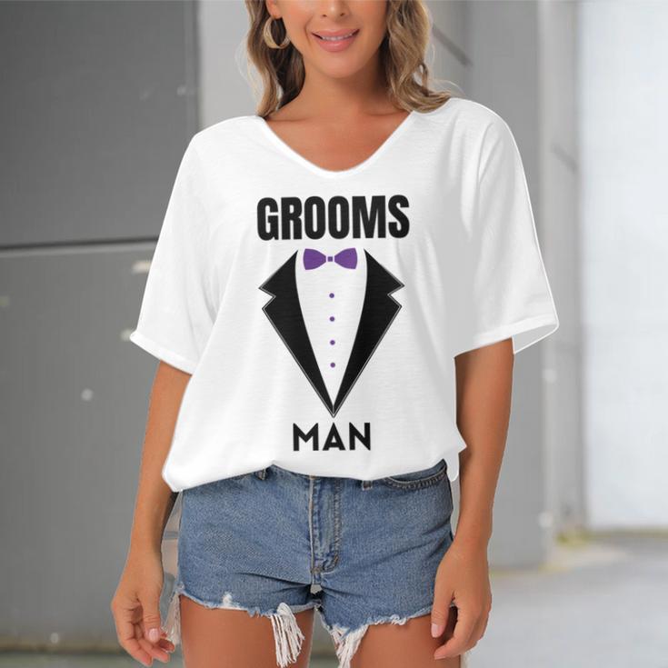 Groomsman Grooms Squad Stag Party Friends Themed Women's Bat Sleeves V-Neck Blouse