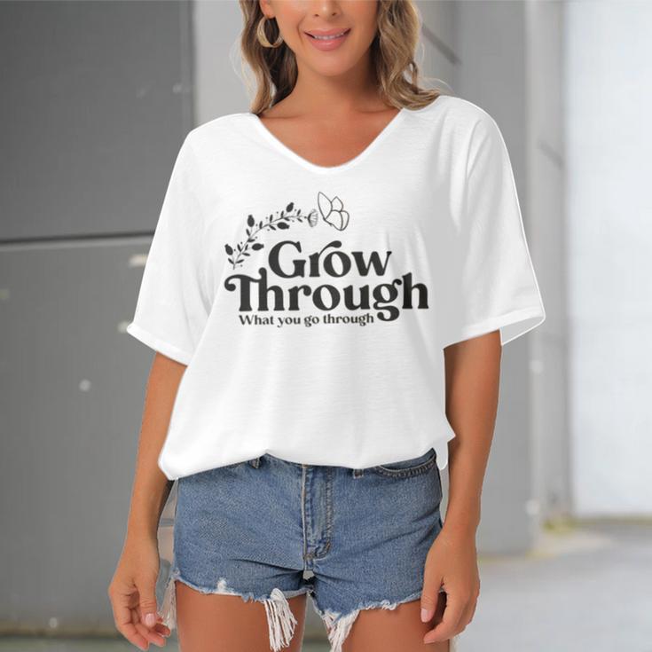 Grow Through What You Go Through Women's Bat Sleeves V-Neck Blouse