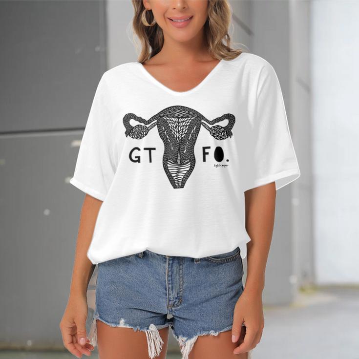 Gtfo Uterus Black Print Perfect Gift Women's Bat Sleeves V-Neck Blouse