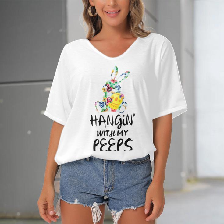 Hangin With My Peeps 837 Shirt Women's Bat Sleeves V-Neck Blouse