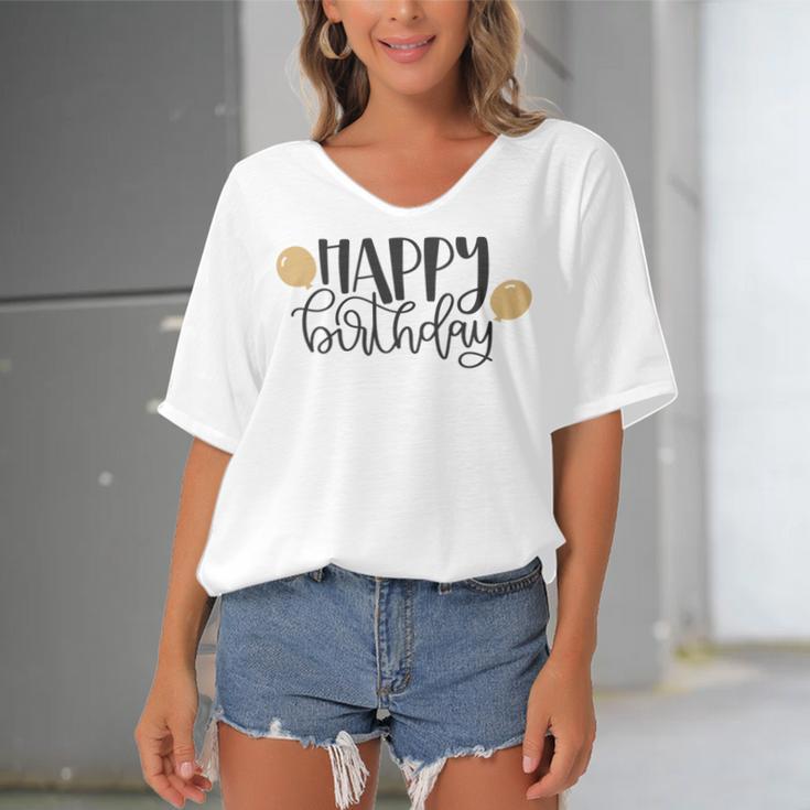 Happy Beautiful Birthday With Balloons Women's Bat Sleeves V-Neck Blouse