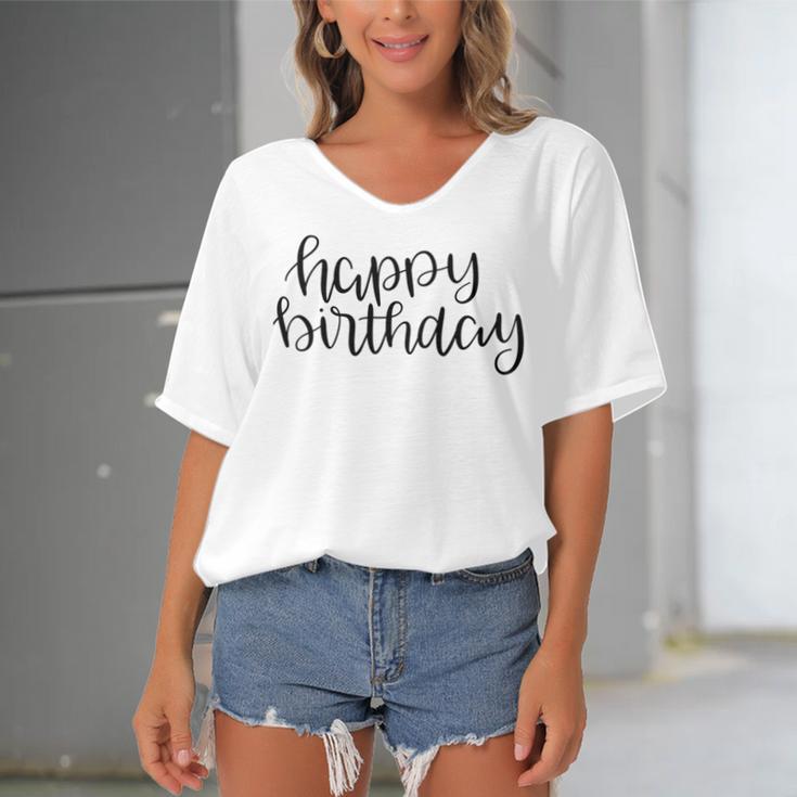 Happy Birthday Text Design Women's Bat Sleeves V-Neck Blouse