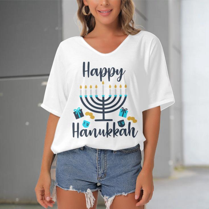 Happy Hanukkah Chanukah Pajama 893 Shirt Women's Bat Sleeves V-Neck Blouse