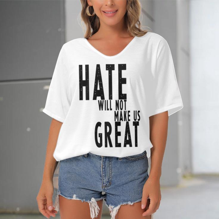 Hate Will Not Make Us Great Resist Anti Donald Trump Women's Bat Sleeves V-Neck Blouse