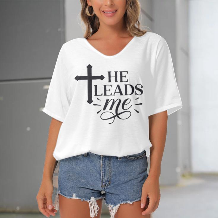 He Leads Me V2 Women's Bat Sleeves V-Neck Blouse