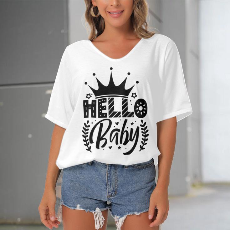 Hello Baby Graphic Design For New Coming Babys Women's Bat Sleeves V-Neck Blouse