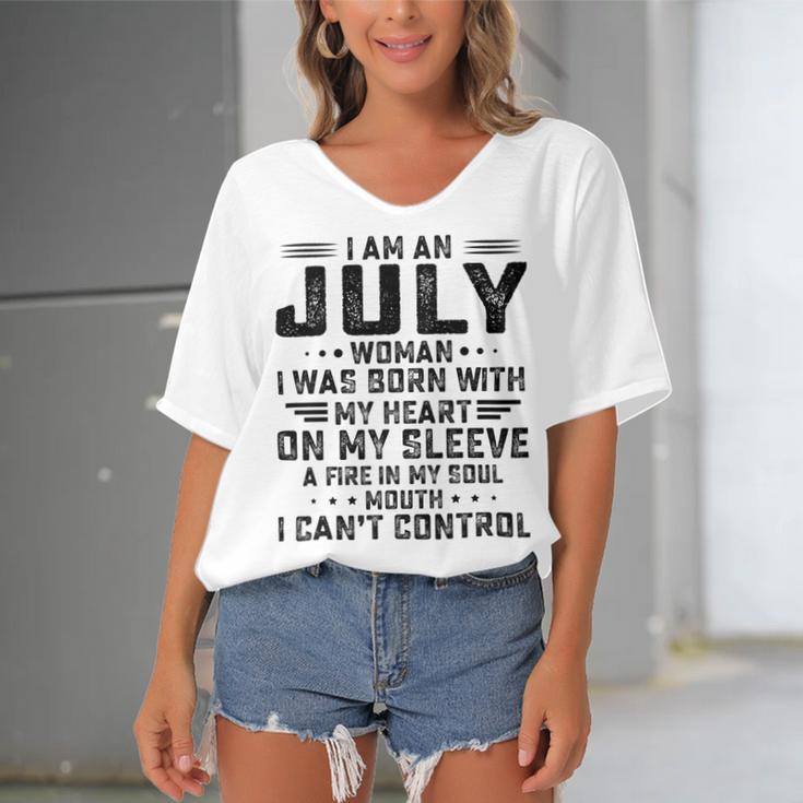 I Am An July Woman I Was Born With My Heart On My Sleevepng V2 Women's Bat Sleeves V-Neck Blouse