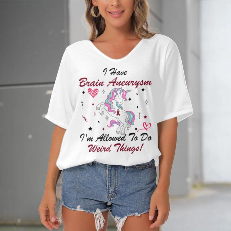 I Have Brain Aneurysm Im Allowed To Do Weird Things Unicorn Burgundy Ribbon Brain Aneurysm Bpd Brain Aneurysm Women's Bat Sleeves V-Neck Blouse