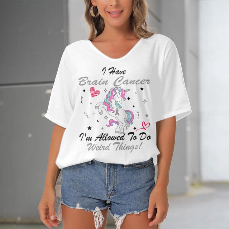 I Have Brain Cancer Im Allowed To Do Weird Things Unicorn Grey Ribbon Brain Cancer Brain Cancer Awareness Women's Bat Sleeves V-Neck Blouse