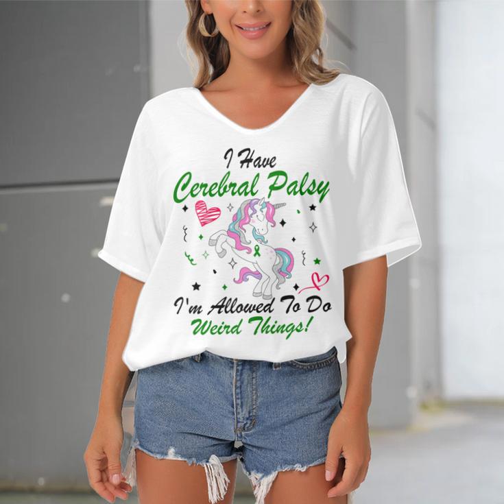 I Have Cerebral Palsy Im Allowed To Do Weird Things Unicorn Green Ribbon Cerebral Palsy Cerebral Palsy Awareness Women's Bat Sleeves V-Neck Blouse