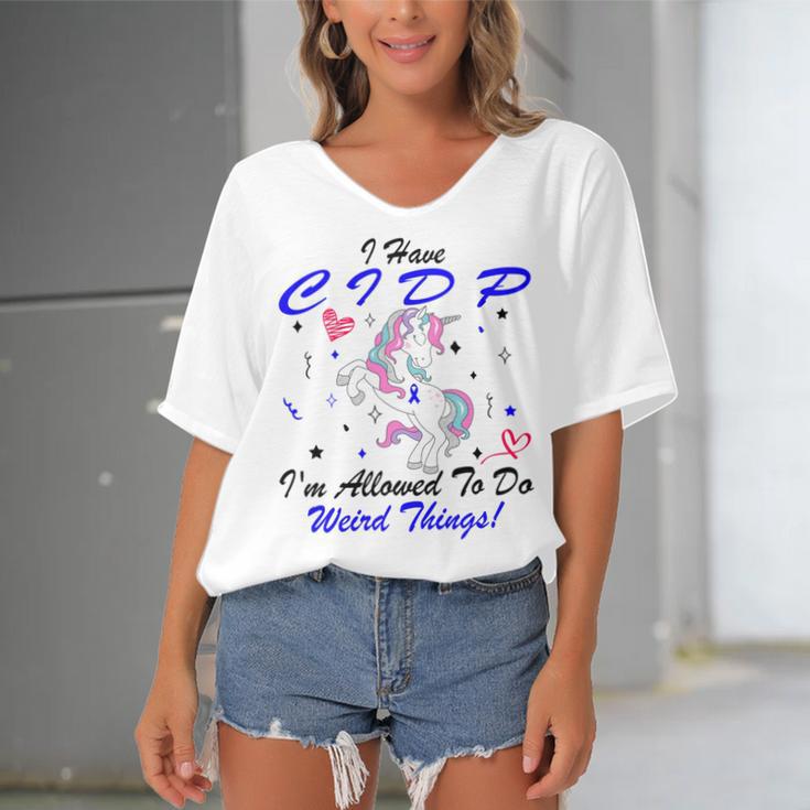 I Have Cidp Im Allowed To Do Weird Things Unicorn Blue Ribbon Cidp Support Cidp Awareness Women's Bat Sleeves V-Neck Blouse