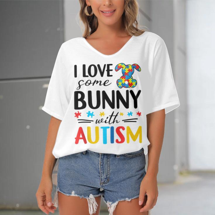 I Love Some Bunny With Autism Women's Bat Sleeves V-Neck Blouse