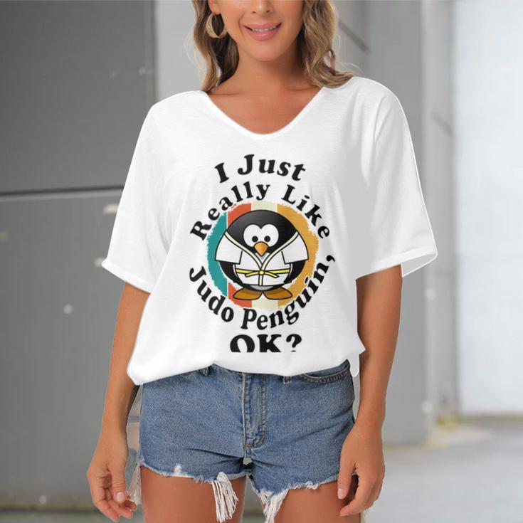 I Really Like Judo Penguin Ok Women's Bat Sleeves V-Neck Blouse