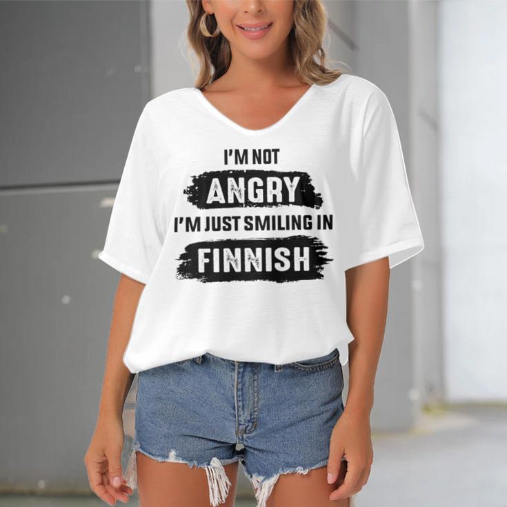 Im Not Angry Im Just Smiling In Finnish Women's Bat Sleeves V-Neck Blouse