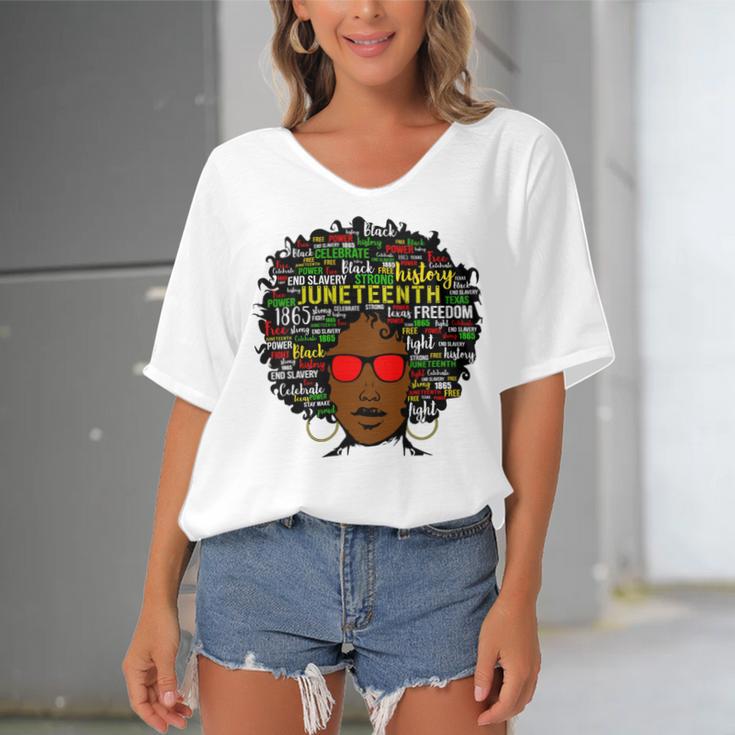 Juneteenth Black Woman Tshirt Women's Bat Sleeves V-Neck Blouse