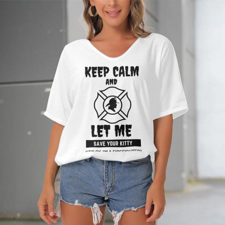 Keep Calm And Let Me Save Your Kitty Women's Bat Sleeves V-Neck Blouse