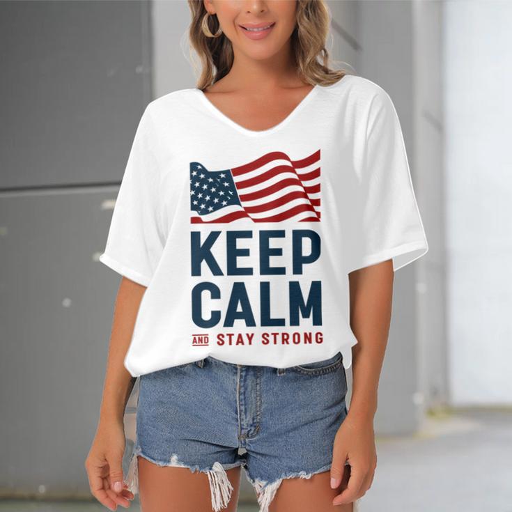 Keep Calm And Stay Strong Tshirt American Tshirt United State Of America Women's Bat Sleeves V-Neck Blouse