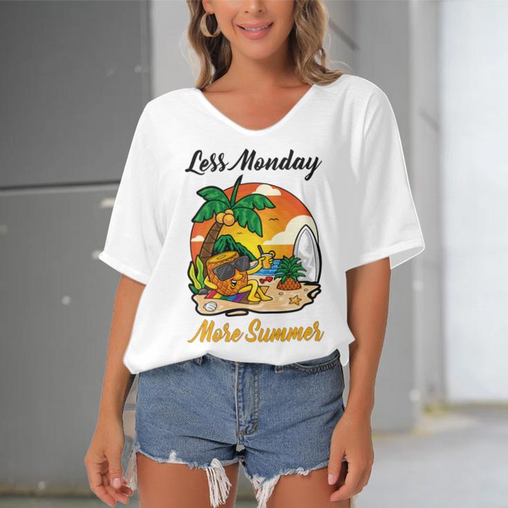 Less Monday More Summer Funny Pineapple Gift Pineapple Lover Women's Bat Sleeves V-Neck Blouse