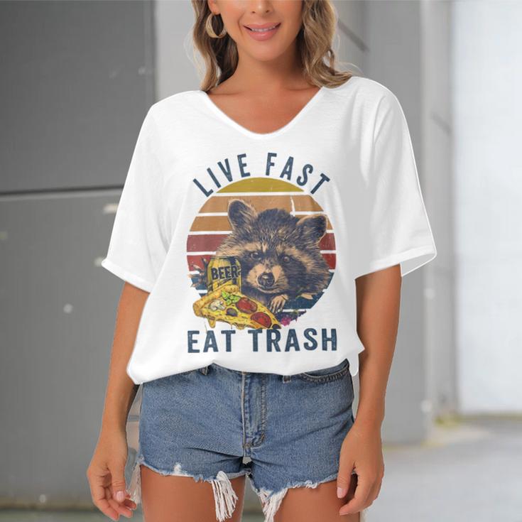 Live Fast Eat Trash 789 Shirt Women's Bat Sleeves V-Neck Blouse