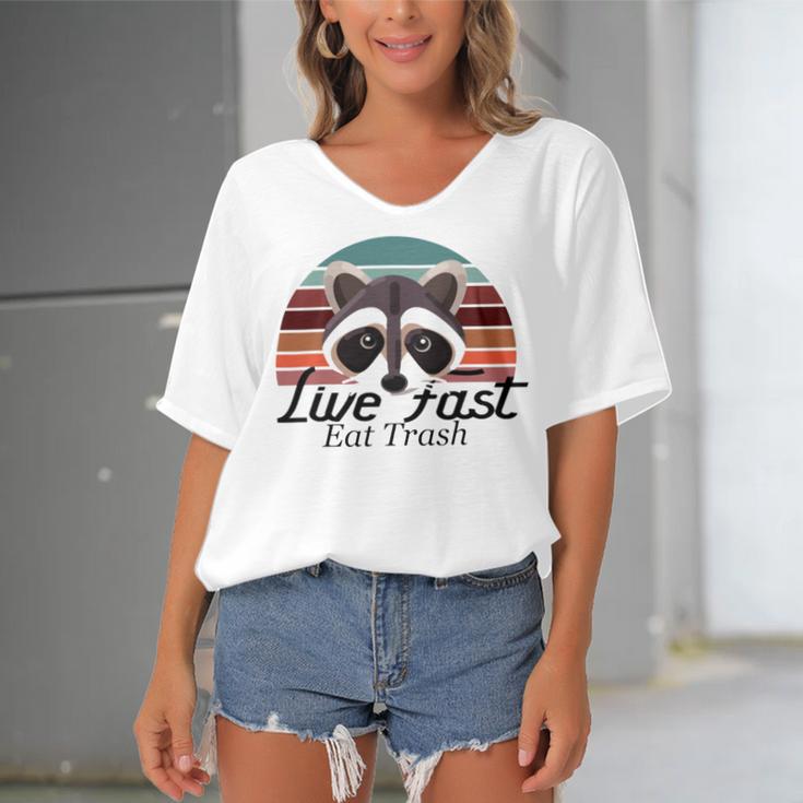 Live Fast Eat Trash 790 Shirt Women's Bat Sleeves V-Neck Blouse