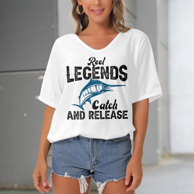 Loving Fish Reel Legends Catch And Release Women's Bat Sleeves V-Neck Blouse