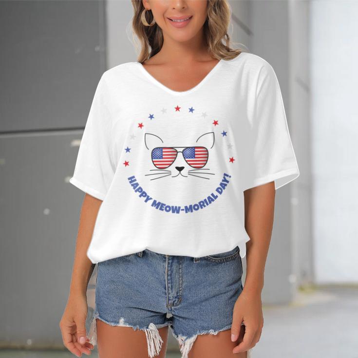 Memorial Day Cat Meowmorial Day V2 Women's Bat Sleeves V-Neck Blouse