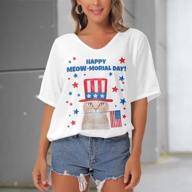 Memorial Day Cat Meowmorial Day Women's Bat Sleeves V-Neck Blouse