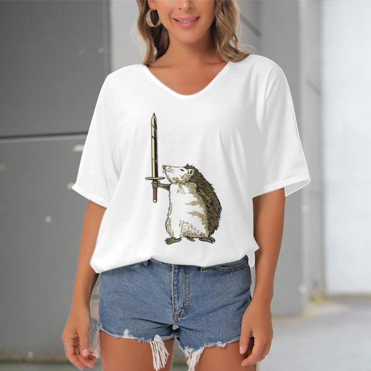 Mighty Hedgehog With Long Sword Women's Bat Sleeves V-Neck Blouse