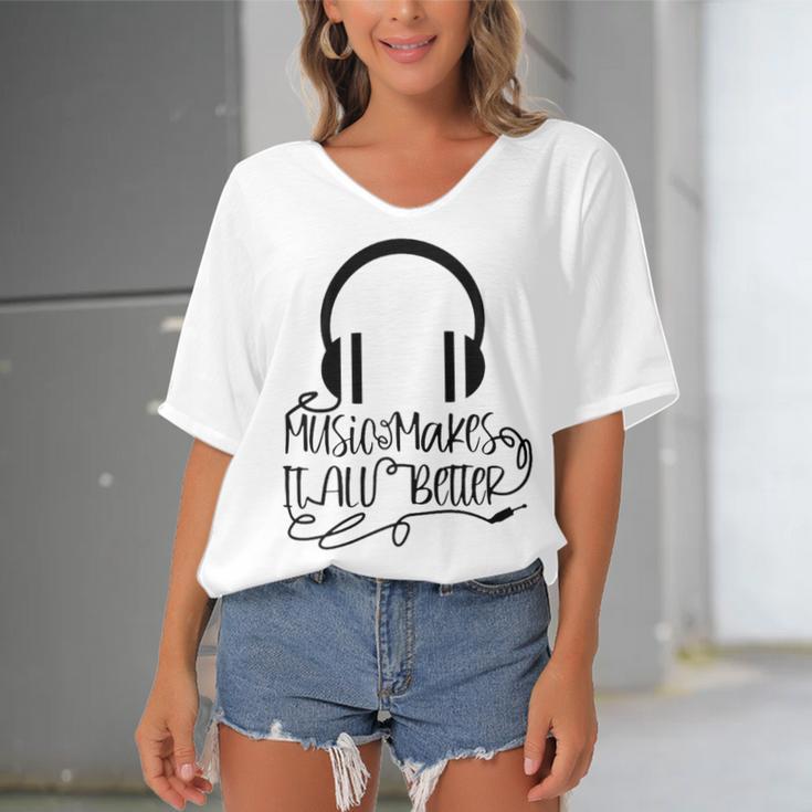 Music Makes It All Better 762 Shirt Women's Bat Sleeves V-Neck Blouse