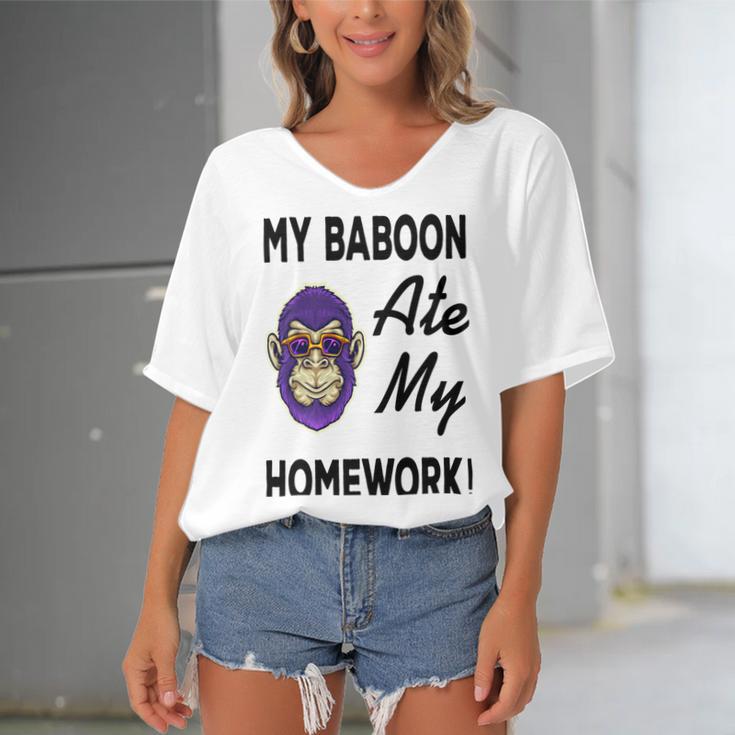 My Baboon Ate My Homework Women's Bat Sleeves V-Neck Blouse