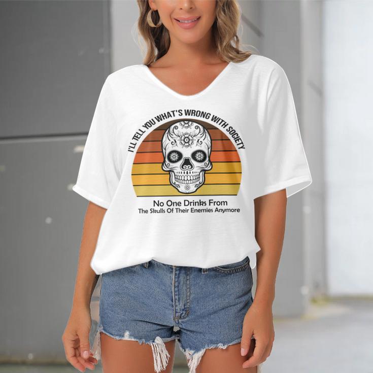 Official Wrong Society Drink From The Skull Of Your Enemies V2 Women's Bat Sleeves V-Neck Blouse