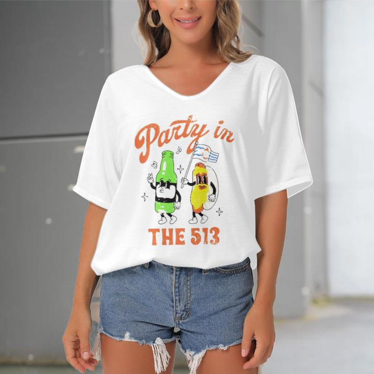 Party In The 513 Baseball Player Women's Bat Sleeves V-Neck Blouse